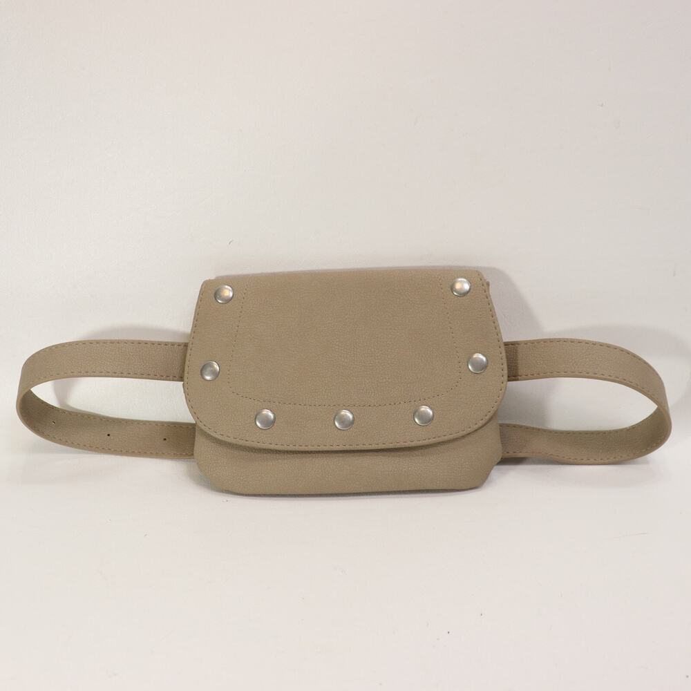 Earthbound Fanny Pack Handbag Women Taupe Vegan Leather Studs Purse Belt Bag